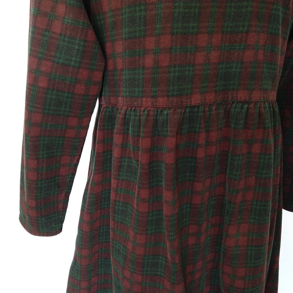Vintage 90s Plaid Midi Dress Size S M Green Maroon Grunge Tartan Cottage Trad - Picture 8 of 8